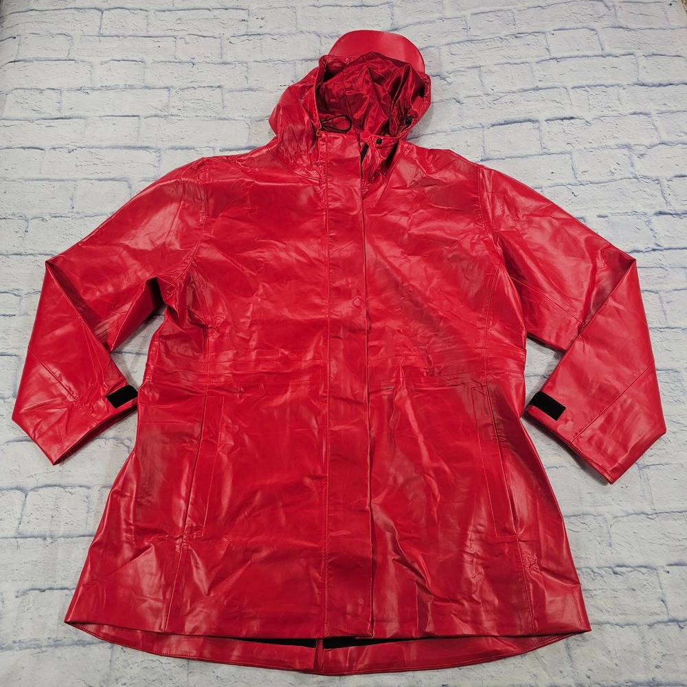 Hairbrella Rain Jacket Womens L Crimson Red Satin Lined Hood Waterproof Elements